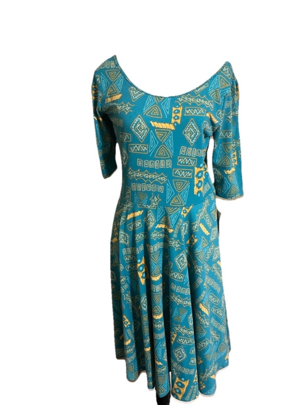 LuLaRoe Dress Sz L NICOLE Geometric Print A-Line/Fit&Flare Mid Length Sleeves